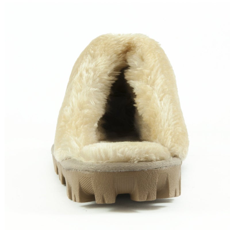 CLPP'LI Womens Slip On Faux Fur Warm Winter Mules Fluffy Suede Comfy Slippers-Beige-8 - Image 5